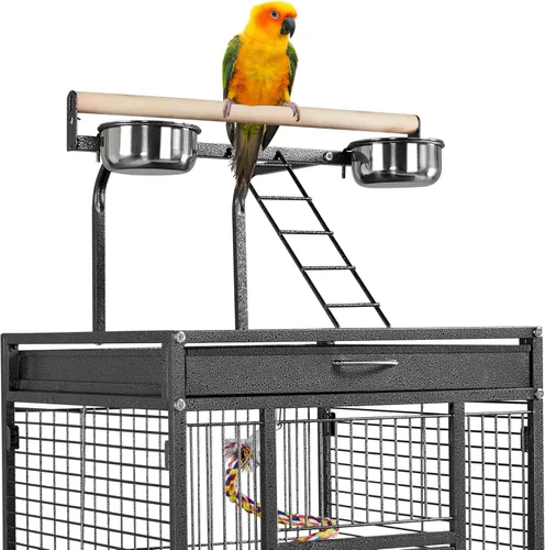 Vista 9 de Jaula para pájaros y accesorios de Yaheetech. Ideal para loros, cacatúas, periquitos., Negro
