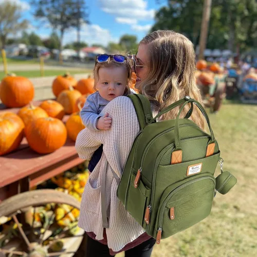 Vista 8 de RUVALINO Mochila para Pañales - Bolsa de Bebé Expandible con hasta 50% Más de Capacidad - Bolsa de Artículos Esenciales para Bebé con Cambiador