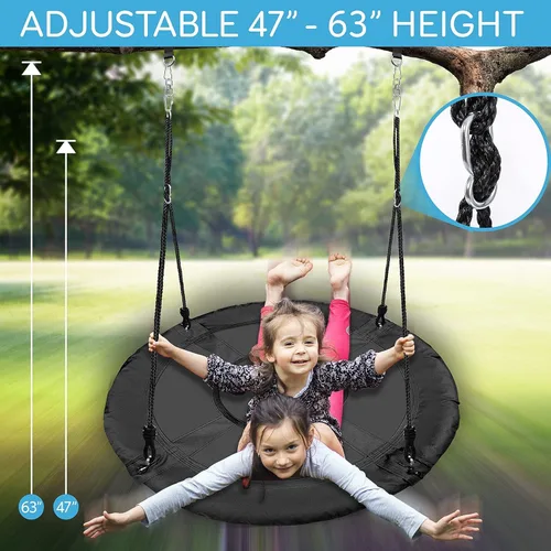 Vista 6 de SereneLife Columpio de platillo de 40 pulgadas, juego de columpios para exteriores con kit universal para colgar, asiento giratorio con almohada