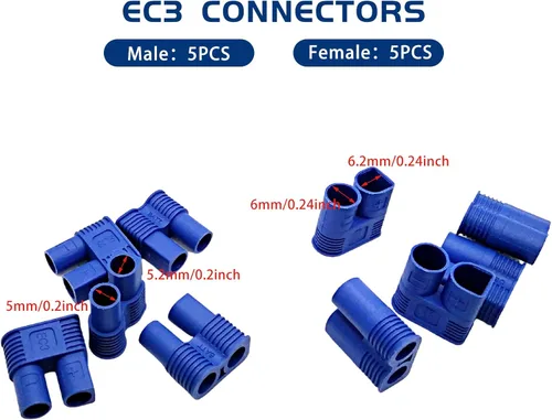 Vista 5 de T-Plug XT60 EC3 Conectores adaptador macho y hembra con tubo termorretráctil y cable de silicona 14AWG para batería RC Lipo Control electrónico