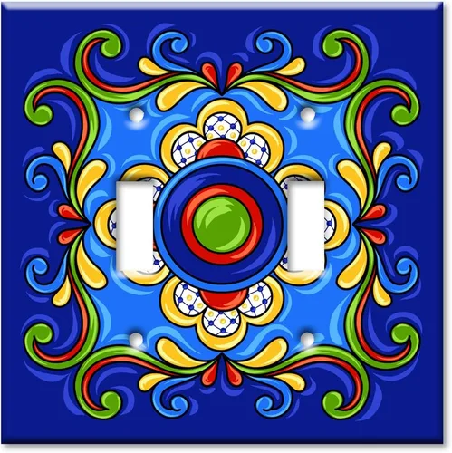 Vista 9 de Art Plates - Placa decorativa para interruptor de luz - Placa decorativa de pared de metal - 1 banda en blanco - Azulejo talavera mexicano azul