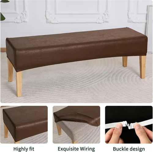 Vista 5 de FORCHEER Funda de banco para comedor de color marrón de 51-54 pulgadas de largo x 18 pulgadas, apariencia de cuero, funda elástica rectangular