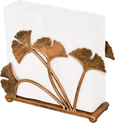 Vista 8 de OwlGift Servilletero moderno con diseño de hojas de ginkgo para mesas, almacenamiento de servilletas de papel de metal para cocina, elegante