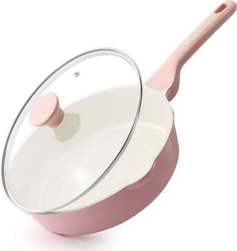 Vista 17 de SENSARTE Sartén antiadherente de cerámica para saltear de 10 pulgadas/3.5QT, sartén antiadherente para freír profundamente con tapa, olla jumbo
