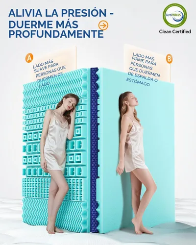 Vista 4 de BEDELITE Cubrecolchón de espuma viscoelástica de doble capa de 4 pulgadas, tamaño individual, funda de colchón suave de 2 pulgadas y espuma