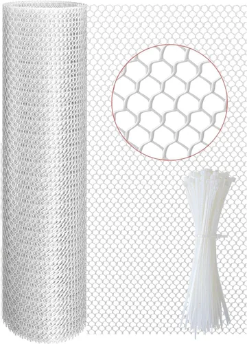 Vista 10 de Malla de Alambre de Pollo de Plástico de 16 Pulgadas x 15 Pies, TOYPOPOR Malla de Alambre de Pollo Hexagonal Duradera de 500GSM para Valla de Gato