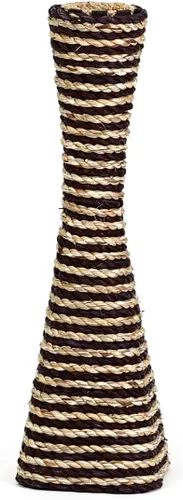 Vista 5 de Leewadee Jarrón grande de mimbre para piso, hecho a mano, hecho de bambú y basta, sofisticado embudo para ramas decorativas, 16 pulgadas, marrón