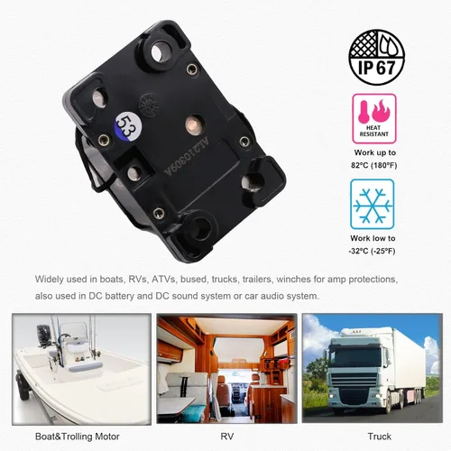 Vista 6 de Disyuntor de pernos Hi-Amp E9 T3 250A de 3/8 pulgadas con reinicio manual 12 V - 48 V CC Impermeable IP67, montaje en superficie, 250 amperios