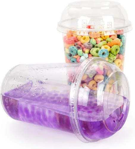 Vista 11 de Golden Apple, Combo de contenedor redondo de plástico PET reciclado ultra transparente de 8 onzas y tapa plana - 20