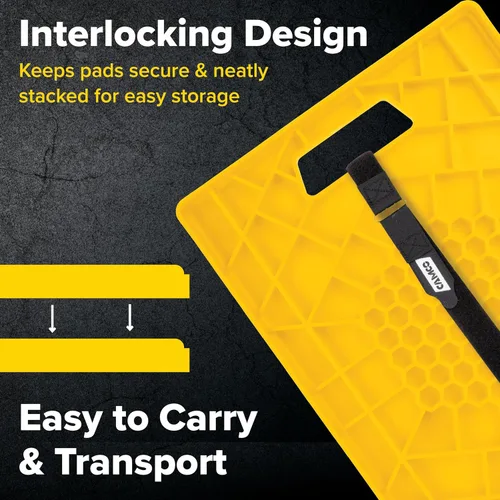 Vista 5 de Camco Almohadillas de gato estabilizador grandes para cámper/RV - Cuenta con diseño entrelazado y correa práctica para almacenamiento de RV - Mango