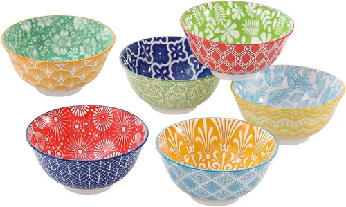 Vista 8 de Juego de 6 cuencos de postre pequeños de cerámica para helado, aperitivos, arroz, estilo colorido y lindo, aptos para microondas y lavavajillas