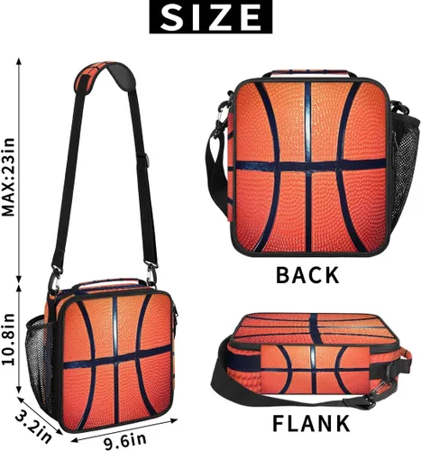 Vista 2 de Lonchera para niños, lonchera de baloncesto para niños y niñas, bolsa de almuerzo aislada impermeable para la escuela con correa de hombro