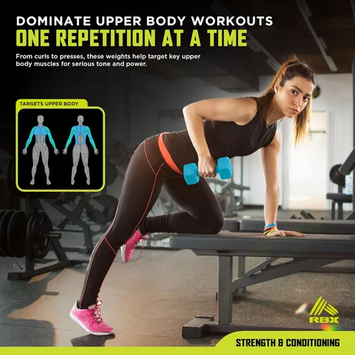 Vista 4 de RBX - Juego de mancuernas de mano con revestimiento de vinilo con forma hexagonal que no ruedan, para fisicoculturismo, tonificación, ejercicio