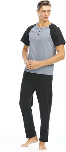 Vista 5 de Conjunto de pijama para hombre, de verano, de algodón, de manga corta, ropa de dormir