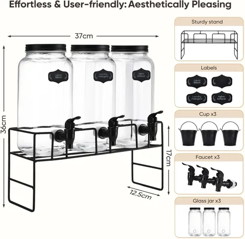 Vista 7 de Dispensador de Detergente Líquido para Ropa, Tres Botellas de Dispensador de Detergente para Ropa de Vidrio de 2.2L para Detergente Líquido