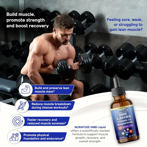 Vista 2 de Liposomal HMB 1500mg, Vitamina D3, Gotas Líquidas de Magnesio – Ultra Potente, Sabor a Frambuesa – 2 FL OZ (2.0 fl oz)