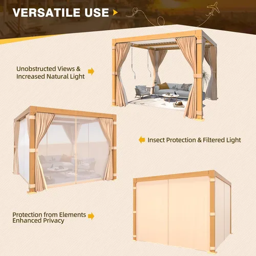 Vista 7 de MELLCOM Pérgola con Persianas – Pérgola de Aluminio de 10 x 10 pies con techo de persianas ajustables y cortinas y redes impermeables