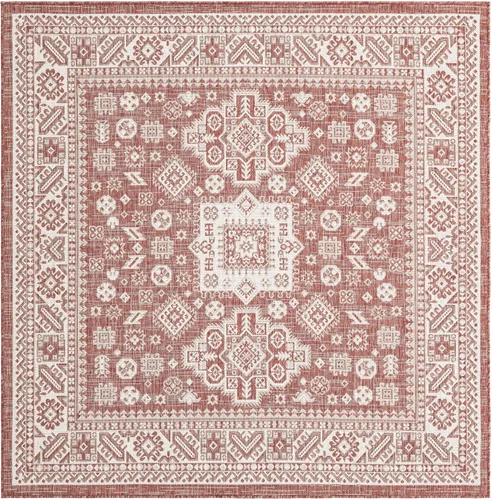 Vista 220 de Unique Loom Outdoor Aztec Collection Alfombra de área - Chalca (10 pies, redonda, azul/marfil)
