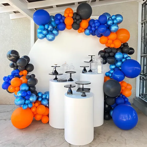 Vista 3 de HILAVO Kit de arco de guirnalda de globos naranja azul negro 112 piezas Globos de látex de helio azul marino real negro naranja para graduación Azul