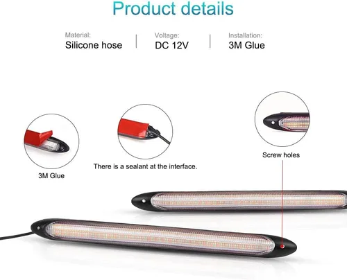 Vista 3 de YSY Tira de luces LED DRL de circulación diurna impermeable de 12 V para faros delanteros secuenciales, señal de giro amarillo, luz diurna universal