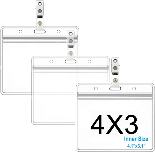 Vista 8 de Portatarjetas horizontales y clips de insignia de metal con correa de vinilo impermeable de PVC (horizontal 2.36 x 3.74 pulgadas, 3 unidades)