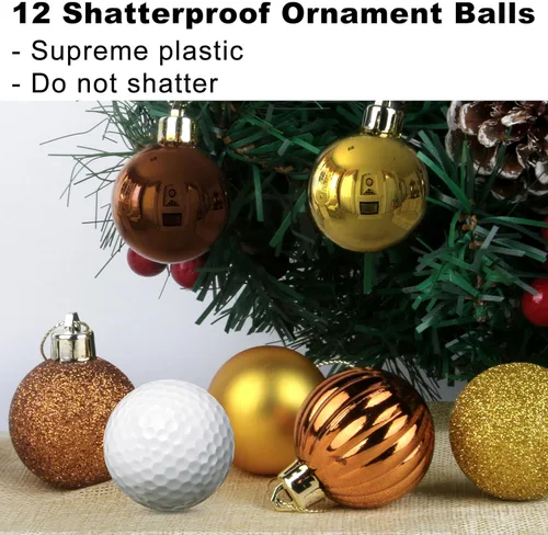 Vista 3 de Esferas pequeñas de Navidad de bronce y dorado de 1.6 pulgadas, adornos para decoración de árbol de Navidad, bolas colgantes inastillables