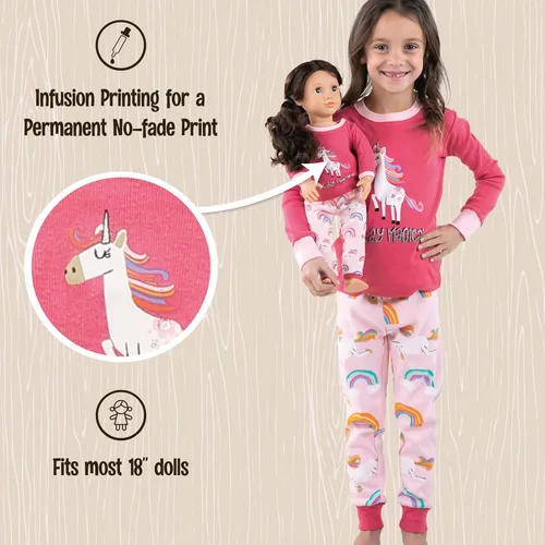 Vista 5 de Lazy One Pijamas a juego para niños, accesorios de muñeca americana de 18 pulgadas, conjunto de pijama a juego