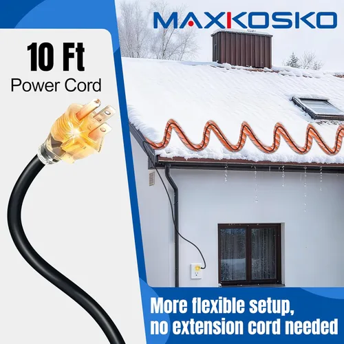 Vista 2 de MAXKOSKO Cable térmico de techo de 75 pies (cable de 10 pies), cable de fusión de nieve autorregulable, cinta térmica de 120 V de 7 W/pies