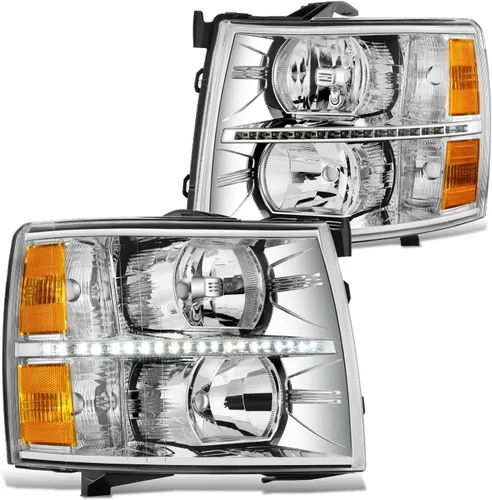 Vista 10 de DNA MOTORING HL-HPL-CSIL07-G2-CH-AM - Faro delantero de doble proyector LED DRL compatible con Chevy Silverado 2007-2014, cromo/ámbar