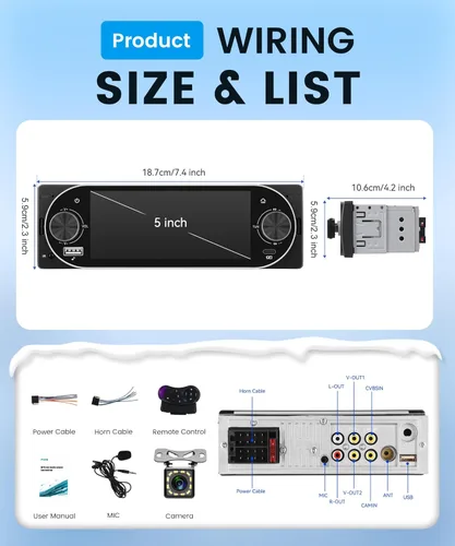 Vista 9 de Rimoody Estéreo de coche de un solo DIN con CarPlay inalámbrico y Android Auto, pantalla táctil de 5.1 pulgadas con Bluetooth 5.2, FM/RDS, EQ