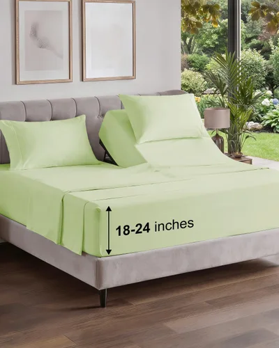Vista 95 de Sábanas individuales de bolsillo extra profundo, sábanas transpirables y refrescantes de 3 piezas, juego de sábanas de lujo para hotel, suaves, sin