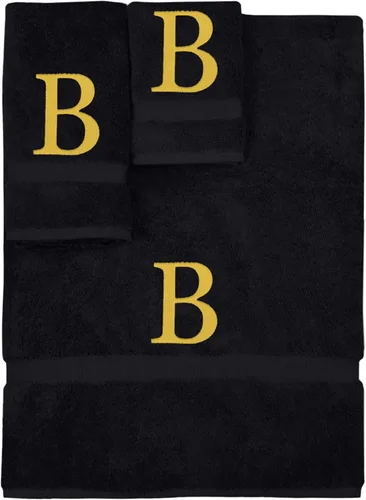 Vista 19 de Juego de toallas con monograma, regalo personalizado, juego de 3 - Letra de bloque dorada bordada en toalla - Extra absorbente 100% algodón turco