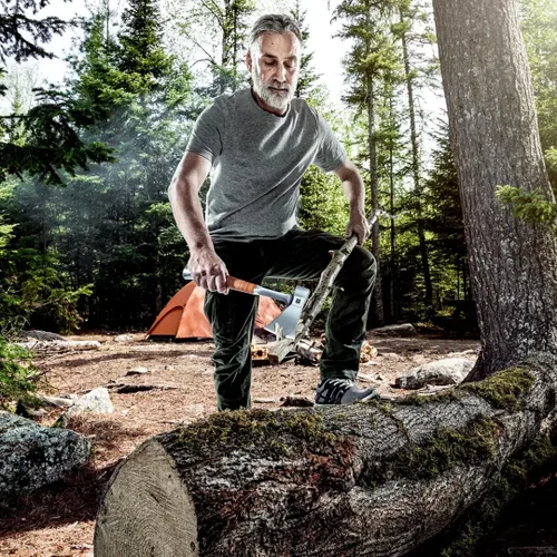 Vista 5 de Halder Hacha de mano 35.27 oz – Hacha de metal forjado con mango de cuero y bolsa para cinturón, hoja de acero tratada térmicamente afilada, incluye