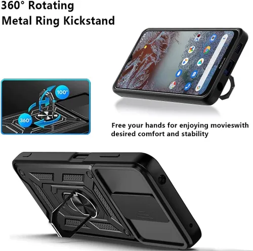 Vista 5 de Ysnzaq Funda resistente a prueba de golpes de grado militar para Nokia G10/G20, protección de lente de ventana deslizante con soporte magnético