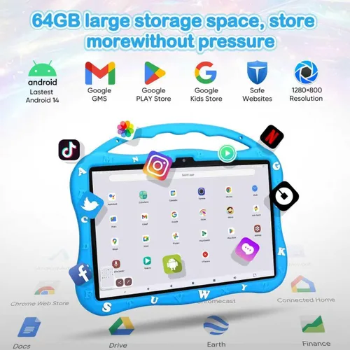 Vista 3 de MengDash Tableta para niños, tableta de 10.1 pulgadas para niños de 3 a 10, tableta educativa de aprendizaje para niños pequeños Android 14, 8 GB