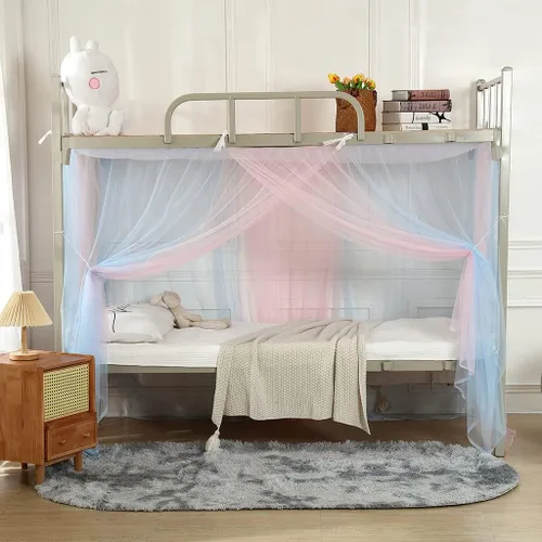Vista 10 de 4 postes esquineros para dormitorio de estudiantes, litera, mosquitera, para cama, cortinas de cama para estudiantes, dormitorio, escuela, Negro