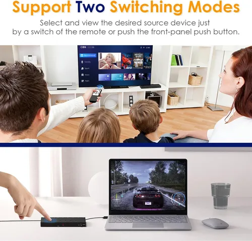 Vista 3 de Interruptor HDMI/AV 5 en 1, convertidor 4K-HD MI+1AV a HDMI, compatible con HDR y HDCP 2.2 y 3D completo con control remoto IR compatible