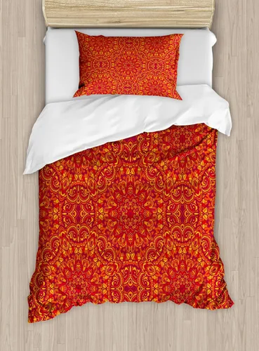 Vista 121 de Ambesonne Hawaii - Juego de funda de edredón de verano, palmeras y hojas exóticas de helecho, fondo colorido abstracto, juego de ropa de cama
