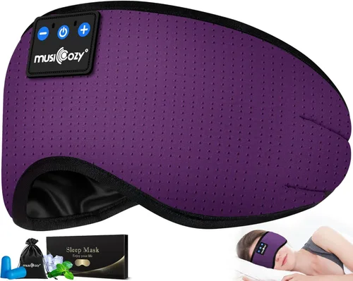 Vista 18 de MUSICOZY - Auriculares para dormir 3D Bluetooth 5.4, máscara de ojos transpirable inalámbrica, auriculares para dormir con diadema para personas que