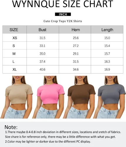 Vista 6 de WYNNQUE Camisetas cortas para mujer, lindas camisetas básicas de verano con cuello redondo, ajuste delgado, de manga corta, para adolescentes