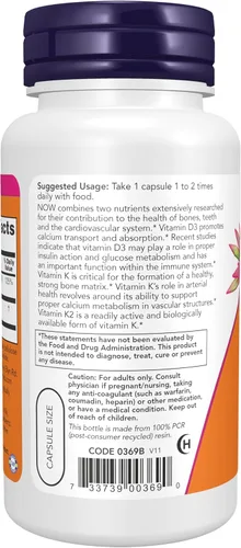 Vista 2 de Now Foods Vitamina D-3 y K-2 – 120 Cápsulas vegetales