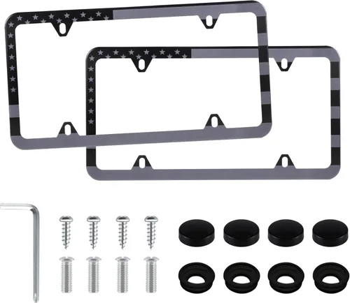 Vista 21 de LivTee marcos de acero inoxidable para placa, con 4 agujeros, 2 unidades, cubierta para placa de auto, diseño delgado con tornillos, arandelas y Azul