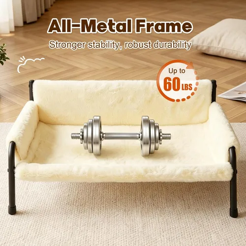Vista 3 de Sofá cama elevada para gatos de interior, sofá de gato con marco de metal Beige