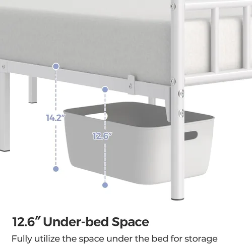 Vista 11 de Yaheetech Base de cama individual con plataforma de metal, base de colchón con cabecero y estribo, no necesita somier, almacenamiento debajo
