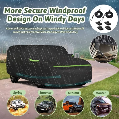 Vista 4 de Funda para automóvil Hummer H3 SUV 2006-2010, 210T, impermeable, sol, lluvia, UV, polvo, nieve, protección al aire libre, H3, cubierta completa