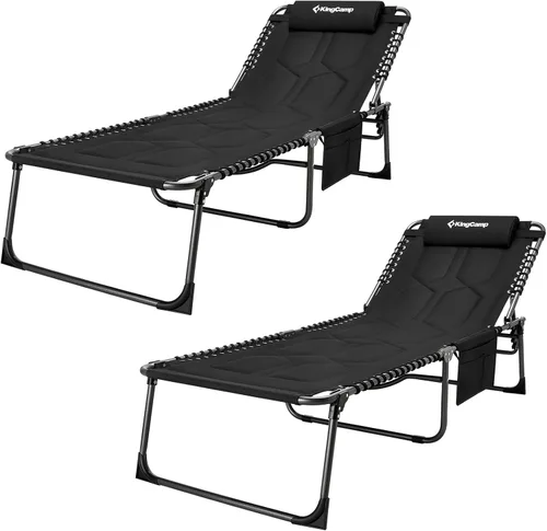 Vista 17 de KingCamp Sillas de descanso Chase acolchadas de gran tamaño, silla de bronceado plegable extra ancha, ajustable, 5 posiciones, 400 libras, tumbona
