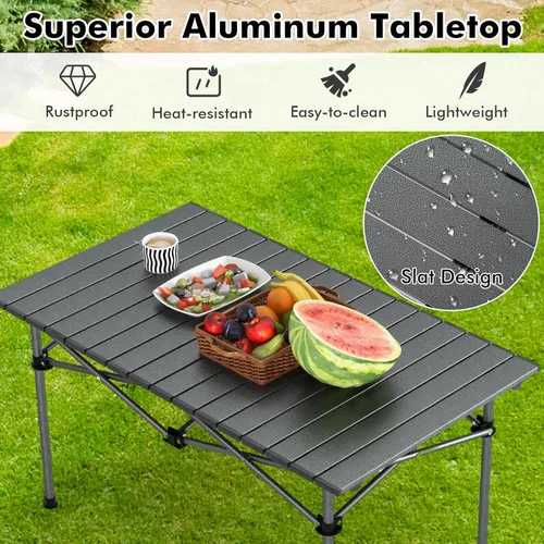 Vista 6 de Tangkula Mesa de campamento plegable de aluminio, mesa de campamento ligera enrollable para 4-6 personas con mesa grande y bolsa de transporte, mesa