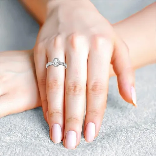 Vista 3 de Anillo de compromiso de 4 puntas de diamante de talla excelente ovalada con certificación IGI de 1, 2, 3 quilates, con cuello de diamante natural