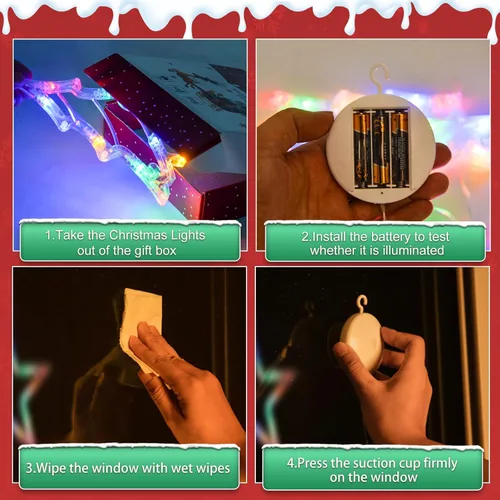 Vista 24 de Paquete de 3 luces de Navidad para ventana con temporizador, funciona con pilas, árbol de copo de nieve iluminado blanco con forma de estrella LED