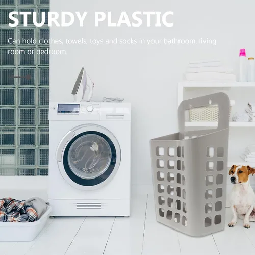 Vista 4 de Alipis Cesta de plástico para ropa sucia, cesta plegable para colgar en estantes de lavandería, cesta de almacenamiento de plástico para lavandería